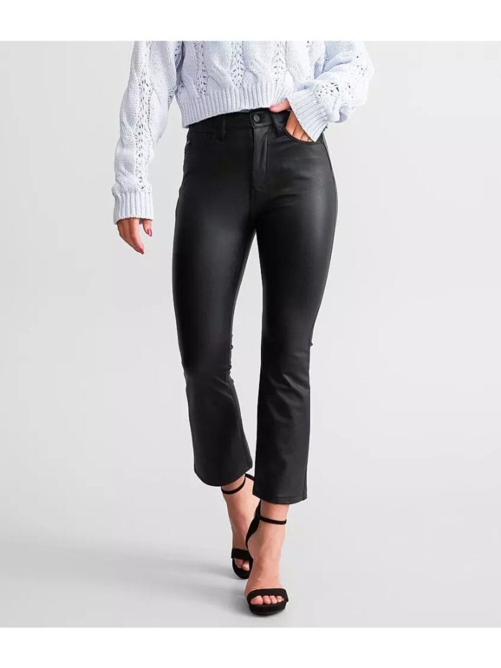 KanCan Flare Pant Size 5/26 Faux Leather High Rise Cropped Black Grunge Chic NEW